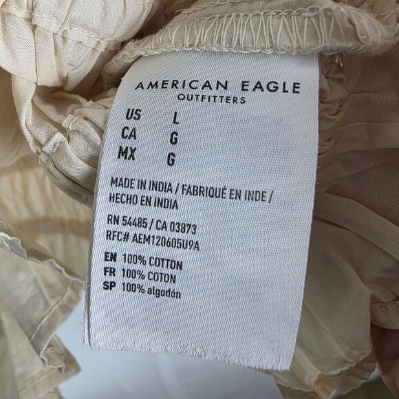 NWT American Eagle Milkmaid Puff Sleeve Smocked Crop Top Sz L Coquette Peasant - Picture 4 of 6